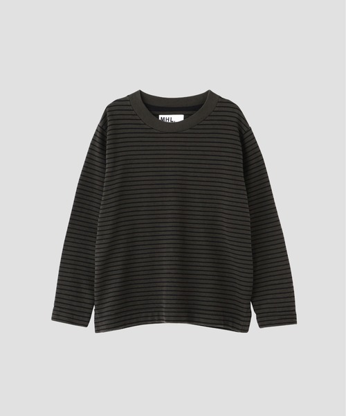 MHL.(エムエイチエル)の「TEXTURED COTTON STRIPE(Tシャツ/カットソー・レディース・ダークグリーン/ライトベージュ・2)」の2枚目の写真