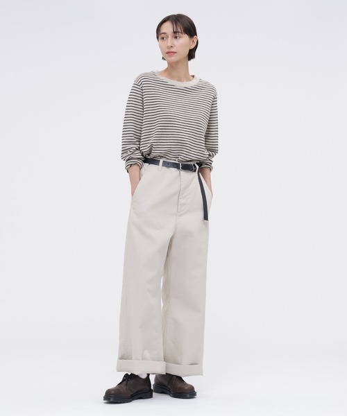 MHL.(エムエイチエル)の「TEXTURED COTTON STRIPE(Tシャツ/カットソー・レディース・ダークグリーン/ライトベージュ・2)」の3枚目の写真