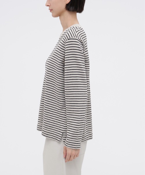 MHL.(エムエイチエル)の「TEXTURED COTTON STRIPE(Tシャツ/カットソー・レディース・ダークグリーン/ライトベージュ・2)」の4枚目の写真