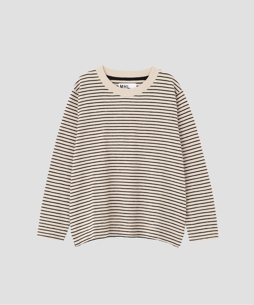 MHL.(エムエイチエル)の「TEXTURED COTTON STRIPE(Tシャツ/カットソー・レディース・ダークグリーン/ライトベージュ・2)」の5枚目の写真