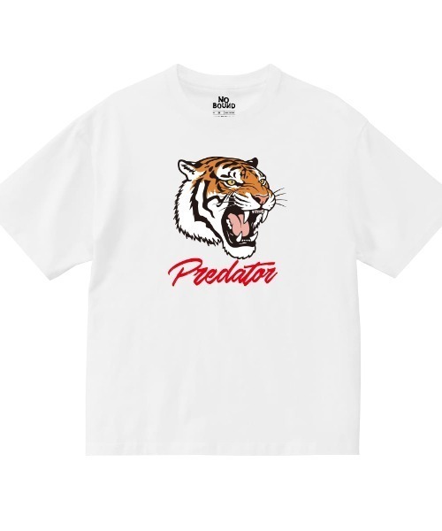 NOBOUND（ノーバウンド）の「NOBOUND（ノーバウンド） 半袖Tシャツ レディース ユニセックス タイガーイラスト プリント ビッグシルエット Tシャツ 半袖 トップス カットソー ストリート カジュアル（Tシャツ/カットソー・レディース・ホワイト/ブラック/ブルー/グレイッシュベージュ・S）」の2枚目の写真
