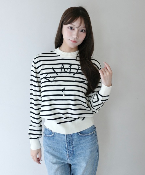 EIMY ISTOIRE(エイミーイストワール)の「EIMY LOGO KNIT TOPS(ニット/セーター・レディース・ホワイト系その他/ブラック/ホワイト/ドット/ピンク・FREE)」の2枚目の写真