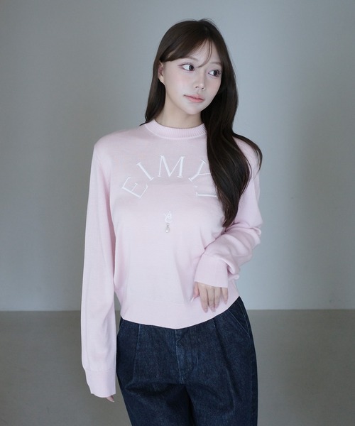 EIMY ISTOIRE(エイミーイストワール)の「EIMY LOGO KNIT TOPS(ニット/セーター・レディース・ホワイト系その他/ブラック/ホワイト/ドット/ピンク・FREE)」の4枚目の写真