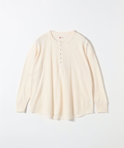 SHIPS any(シップス エニィ)の「Hanes:〈洗濯機可能〉BEEFY-T ワッフル ヘンリーネック ロングスリーブ TEE(Tシャツ/カットソー・レディース・グレー/ホワイト/レッド・ONE SIZE)」の1枚目の写真