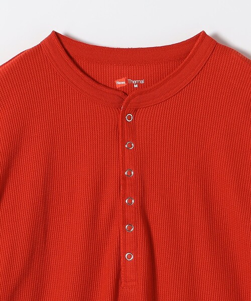 SHIPS any(シップス エニィ)の「Hanes:〈洗濯機可能〉BEEFY-T ワッフル ヘンリーネック ロングスリーブ TEE(Tシャツ/カットソー・レディース・グレー/ホワイト/レッド・ONE SIZE)」の5枚目の写真