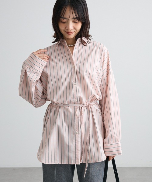 Green Parks(グリーンパークス)の「マルチウェイストライプシャツチュニック(シャツ/ブラウス・レディース・ベージュ/ブルー/ピンク/グレー・FREE)」の1枚目の写真