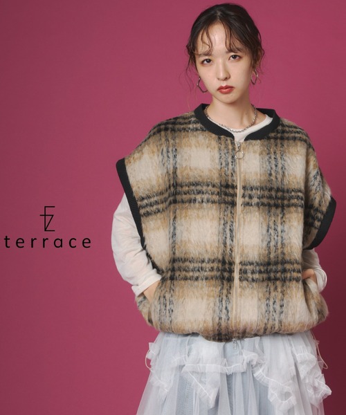 terrace(テラス)の「シャギーチェックダブルジップベスト(その他アウター・レディース・ベージュ/ブラック/カーキ・FREE)」の2枚目の写真