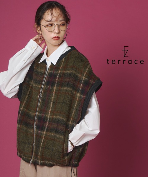 terrace(テラス)の「シャギーチェックダブルジップベスト(その他アウター・レディース・ベージュ/ブラック/カーキ・FREE)」の3枚目の写真