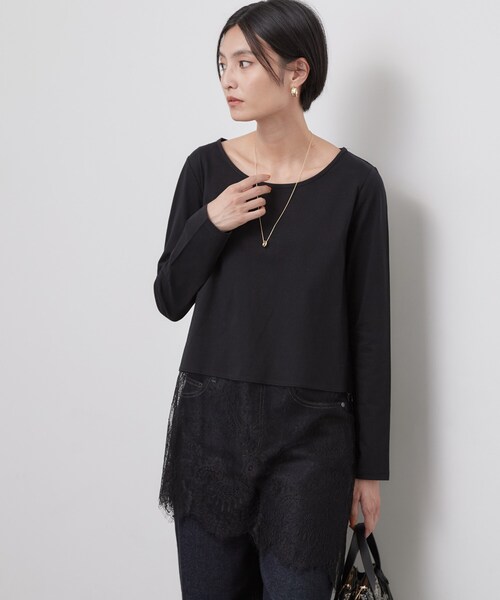 OPAQUE.CLIP（オペークドットクリップ）の「裾アシメレースドッキングカットソー【洗濯機OK】（Tシャツ/カットソー・レディース・ブラック/ホワイト・42/40/38）」の2枚目の写真