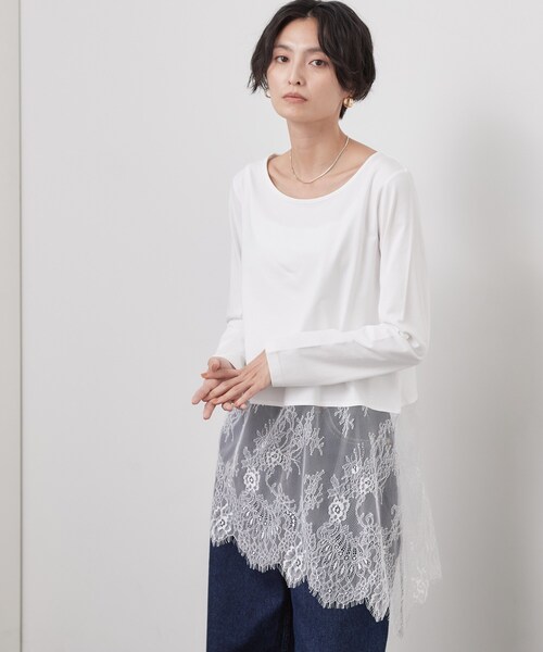 OPAQUE.CLIP（オペークドットクリップ）の「裾アシメレースドッキングカットソー【洗濯機OK】（Tシャツ/カットソー・レディース・ブラック/ホワイト・42/40/38）」の13枚目の写真