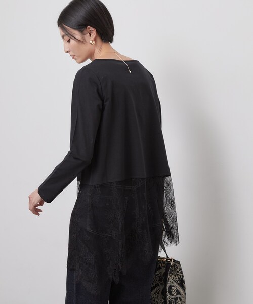 OPAQUE.CLIP（オペークドットクリップ）の「裾アシメレースドッキングカットソー【洗濯機OK】（Tシャツ/カットソー・レディース・ブラック/ホワイト・42/40/38）」の8枚目の写真