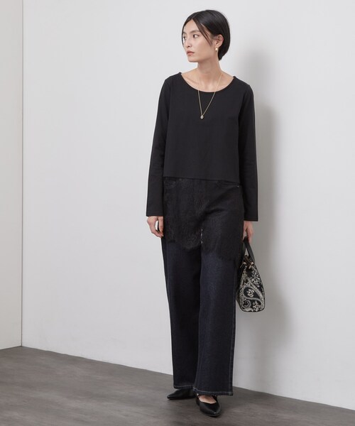 OPAQUE.CLIP（オペークドットクリップ）の「裾アシメレースドッキングカットソー【洗濯機OK】（Tシャツ/カットソー・レディース・ブラック/ホワイト・42/40/38）」の9枚目の写真