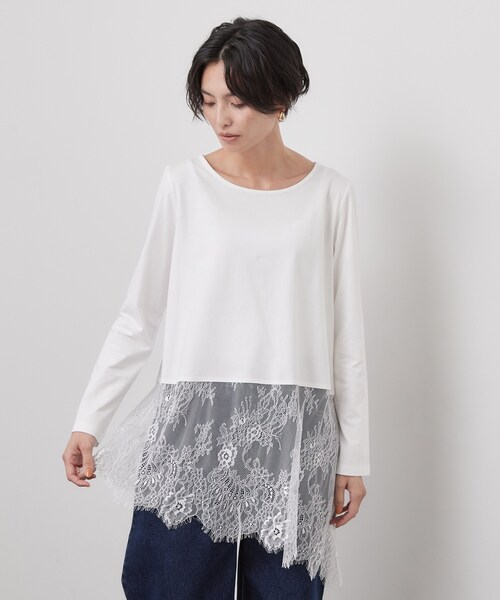 OPAQUE.CLIP（オペークドットクリップ）の「裾アシメレースドッキングカットソー【洗濯機OK】（Tシャツ/カットソー・レディース・ブラック/ホワイト・42/40/38）」の11枚目の写真