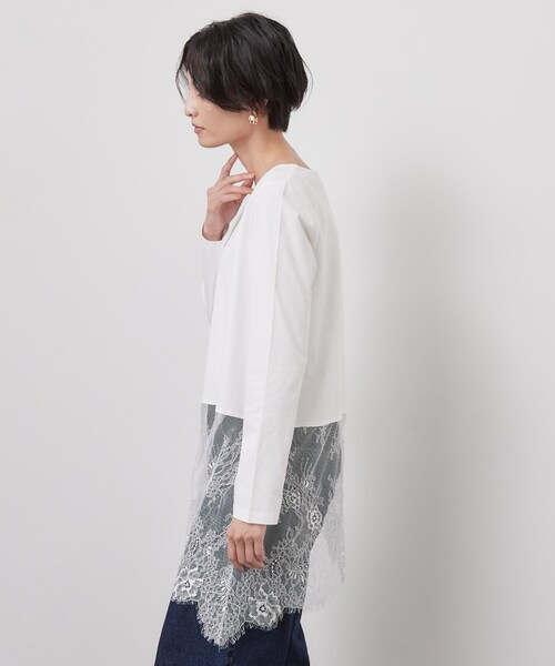 OPAQUE.CLIP（オペークドットクリップ）の「裾アシメレースドッキングカットソー【洗濯機OK】（Tシャツ/カットソー・レディース・ブラック/ホワイト・42/40/38）」の12枚目の写真