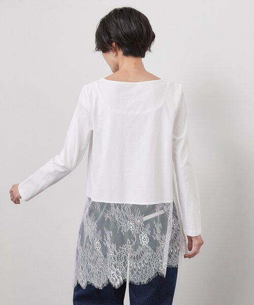 OPAQUE.CLIP（オペークドットクリップ）の「裾アシメレースドッキングカットソー【洗濯機OK】（Tシャツ/カットソー・レディース・ブラック/ホワイト・42/40/38）」の3枚目の写真