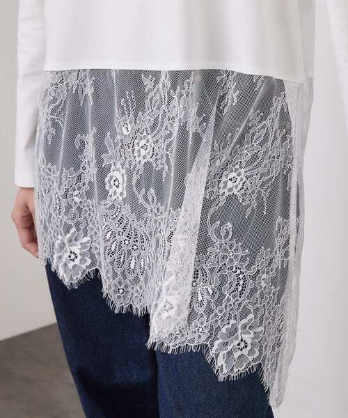 OPAQUE.CLIP（オペークドットクリップ）の「裾アシメレースドッキングカットソー【洗濯機OK】（Tシャツ/カットソー・レディース・ブラック/ホワイト・42/40/38）」の6枚目の写真