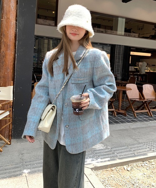 FAVORITO(ファヴォリート)の「チェック柄メルトンコート(その他アウター・レディース・ブルー・F)」の10枚目の写真