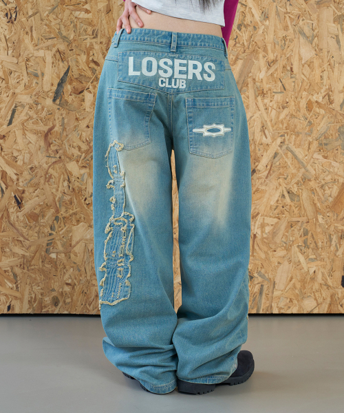 LOSERS CLUB(ルーザーズクラブ)の「ロゴアプリケワイドデニムパンツイエローブルー(デニムパンツ・レディース・その他・SMALL/MEDIUM/LARGE/X-LARGE)」の5枚目の写真