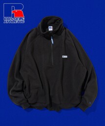 RUSSELL ATHLETIC/ラッセルアスレティック 別注 ビックシルエット スタンドカラー 配色 ワッペン フリース ハーフジップ プルオーバー