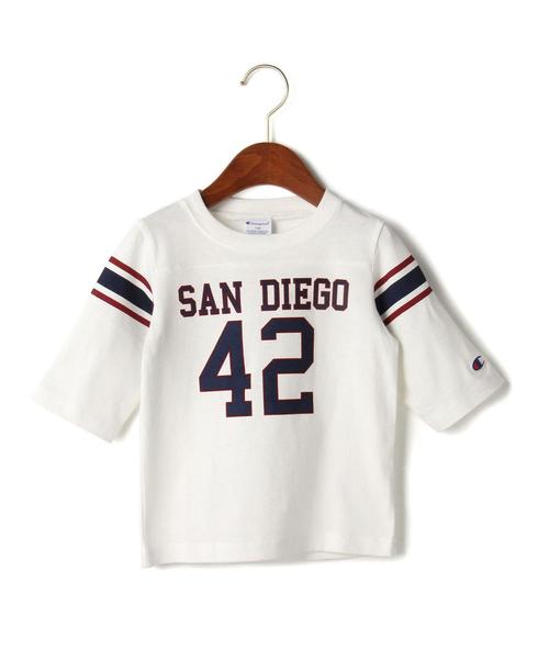 Champion（チャンピオン）の「【KIDS】別注 Champion(チャンピオン) 7部 プリント Tシャツ◆（Tシャツ/カットソー・キッズ・ホワイト/グレー/ネイビー・110cm/120cm/100cm/130cm）」の2枚目の写真