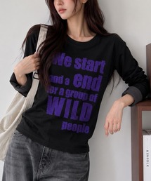 ポップレタリングプリント ロールアップ長袖Tシャツ
