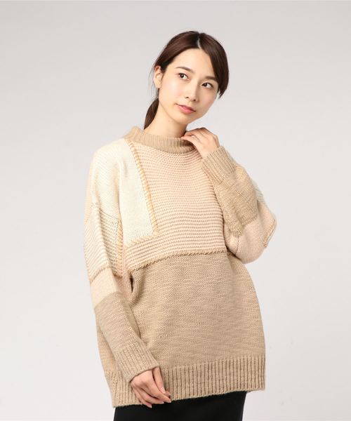 MOUSSY（マウジー）の「PATCH WORK CHUNKY KNIT（ニット/セーター・レディース・マルチ/ブラック系その他/ベージュ系その他・FREE）」の6枚目の写真