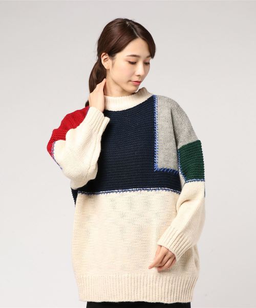 MOUSSY（マウジー）の「PATCH WORK CHUNKY KNIT（ニット/セーター・レディース・マルチ/ブラック系その他/ベージュ系その他・FREE）」の5枚目の写真