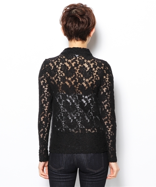 WEGO（ウィゴー）の「WEGO/レースハイネックTシャツ（Tシャツ/カットソー・レディース・オフホワイト/ブラック・FREE）」の5枚目の写真