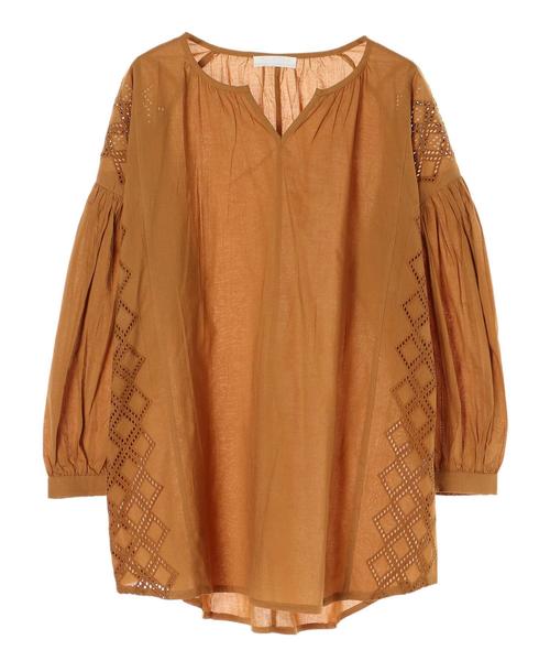 AMERICAN HOLIC（アメリカンホリック）の「幾何レース切替ギャザーチュニック（チュニック・レディース・ブラック/オフホワイト/キャメル・FREE）」の6枚目の写真