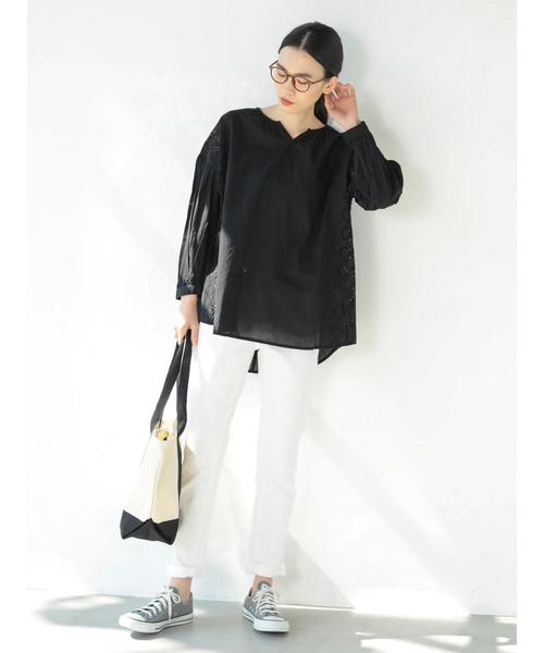 AMERICAN HOLIC（アメリカンホリック）の「幾何レース切替ギャザーチュニック（チュニック・レディース・ブラック/オフホワイト/キャメル・FREE）」の7枚目の写真