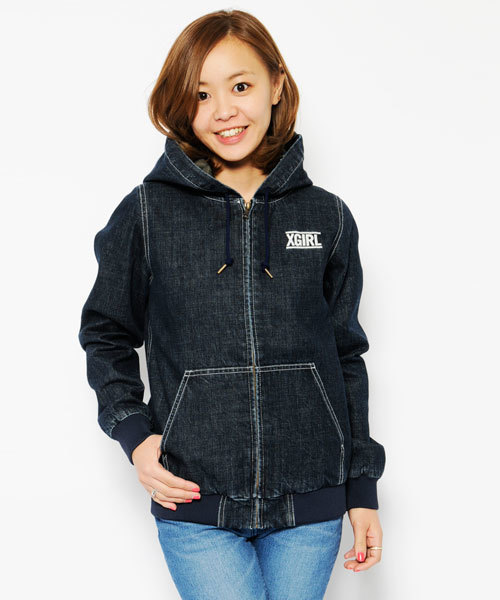 X-girl（エックスガール）の「CAMO LINING JACKET（デニムジャケット・レディース・インディゴブルー/ブラック/ベージュ・1/2）」の10枚目の写真