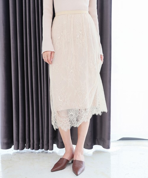 Saison De Papillon セゾンドパピヨン の ミモレ丈総レーススカート スカート Wear