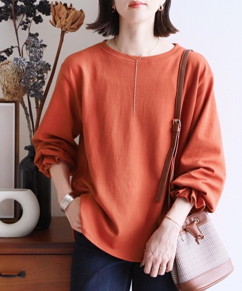 reca（レカ）の「【低身長さんにオススメ！】ふんわりクシュっと！タックスリーブカットソー（Tシャツ/カットソー・レディース・ブラック/ブラウン/ホワイト系その他/グリーン系その他/モカ/アイボリー/ピンク系その他/ベージュ/カーキ/ミント/グレイッシュベージュ/グリーン/マスタード/ブルー/レッド系・FREE/L）」の15枚目の写真