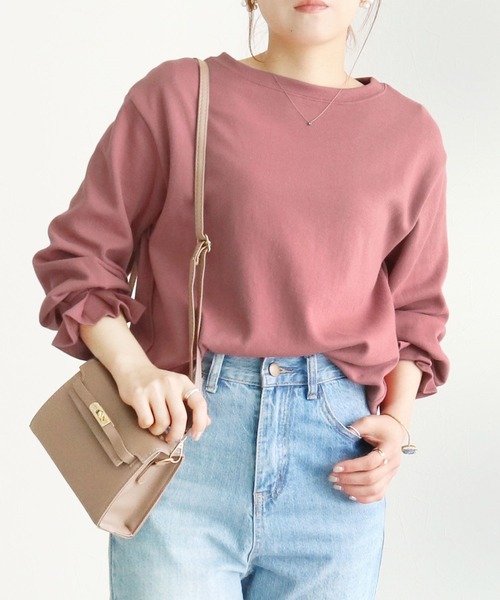 reca（レカ）の「【低身長さんにオススメ！】ふんわりクシュっと！タックスリーブカットソー（Tシャツ/カットソー・レディース・ブラック/ブラウン/ホワイト系その他/グリーン系その他/モカ/アイボリー/ピンク系その他/ベージュ/カーキ/ミント/グレイッシュベージュ/グリーン/マスタード/ブルー/レッド系・FREE/L）」の14枚目の写真