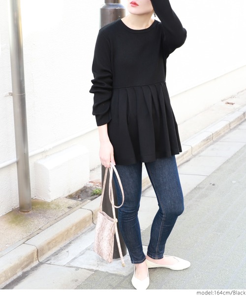 coca（coca）（コカ）の「ウエスト切り替えリブニットソー（ニット/セーター・レディース・ブラック/ネイビー・ONE SIZE）」の5枚目の写真