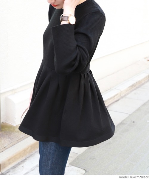 coca（coca）（コカ）の「ウエスト切り替えリブニットソー（ニット/セーター・レディース・ブラック/ネイビー・ONE SIZE）」の7枚目の写真