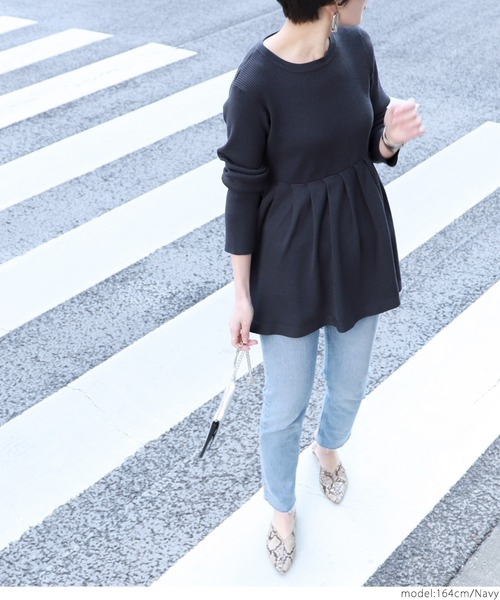 coca（coca）（コカ）の「ウエスト切り替えリブニットソー（ニット/セーター・レディース・ブラック/ネイビー・ONE SIZE）」の9枚目の写真