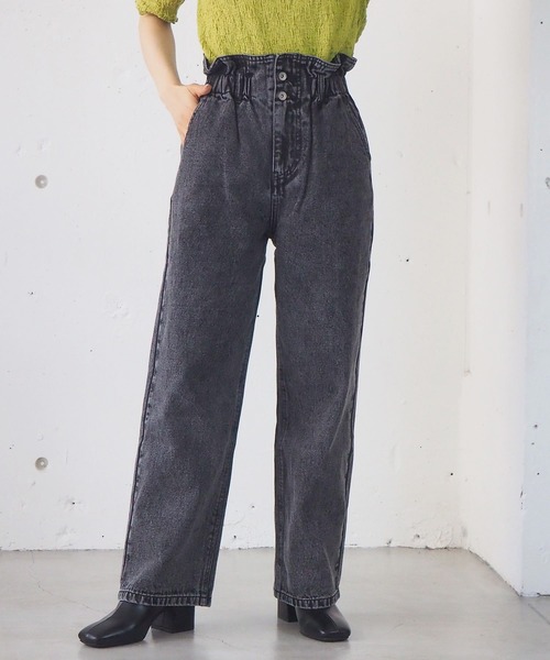 tiptop（ティップトップ）の「[丈が選べる]【web限定アイテム】セミワイドハイウェストデニム（デニムパンツ・レディース・ブラック/ネイビー/サックスブルー/アイボリー/オフホワイト/グリーン/ベージュ/スミクロ・FREE/TALL）」の5枚目の写真