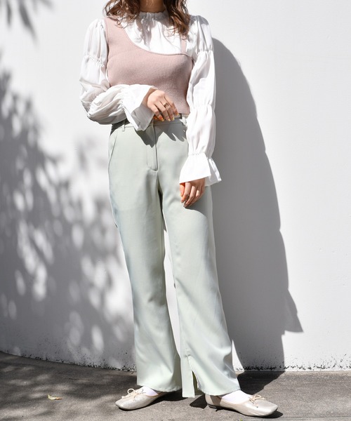 PairPair(ペアペア)の「ワンショルニットビスチェ×フリルブラウスセット(シャツ/ブラウス・レディース・モカ/ブラック・FREE)」の11枚目の写真