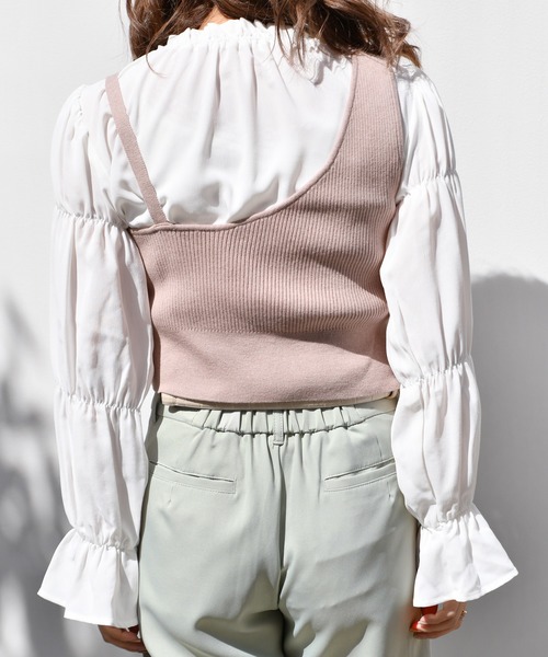 PairPair(ペアペア)の「ワンショルニットビスチェ×フリルブラウスセット(シャツ/ブラウス・レディース・モカ/ブラック・FREE)」の13枚目の写真