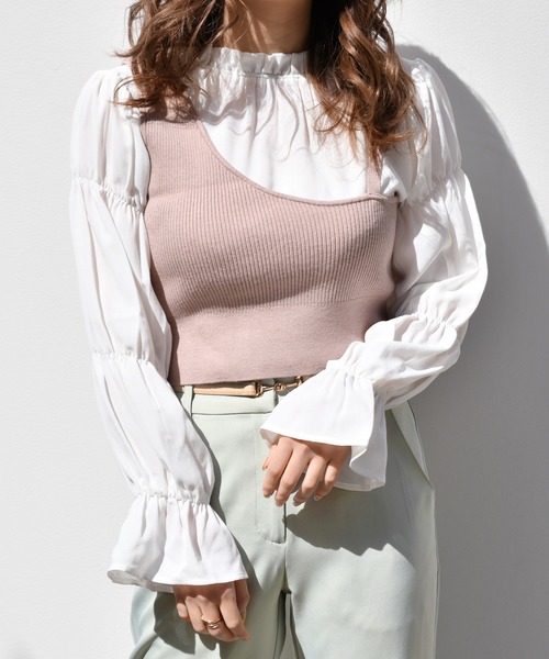 PairPair(ペアペア)の「ワンショルニットビスチェ×フリルブラウスセット(シャツ/ブラウス・レディース・モカ/ブラック・FREE)」の15枚目の写真