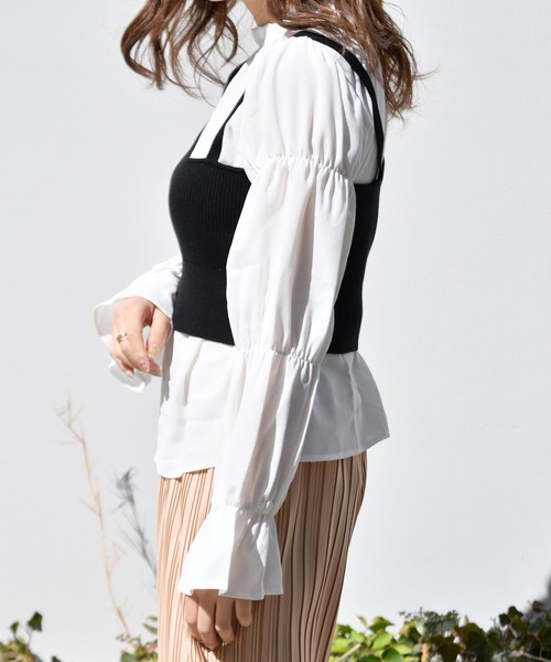 PairPair(ペアペア)の「ワンショルニットビスチェ×フリルブラウスセット(シャツ/ブラウス・レディース・モカ/ブラック・FREE)」の14枚目の写真