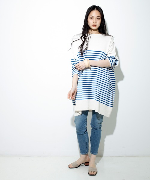 Audition(オーディション)の「K2490 サマーボーダーBIGプルオーバー(Tシャツ/カットソー・レディース・オリーブ/ブルー/ベージュ・MEDIUM)」の20枚目の写真