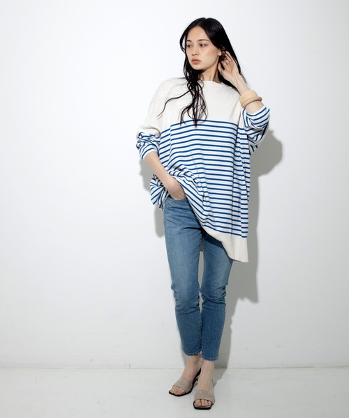 Audition(オーディション)の「K2490 サマーボーダーBIGプルオーバー(Tシャツ/カットソー・レディース・オリーブ/ブルー/ベージュ・MEDIUM)」の21枚目の写真