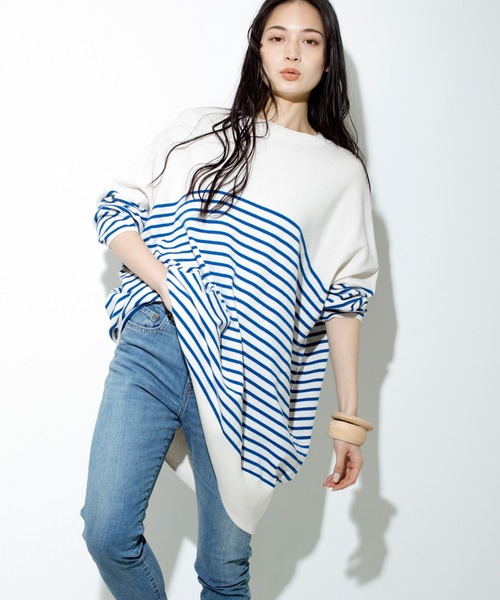 Audition(オーディション)の「K2490 サマーボーダーBIGプルオーバー(Tシャツ/カットソー・レディース・オリーブ/ブルー/ベージュ・MEDIUM)」の4枚目の写真