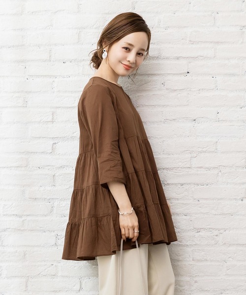 KOBE LETTUCE（コウベレタス）の「【WEARISTA田中亜希子さん×KOBE LETTUCEコラボ】インド綿ティアードチュニック&ワンピース（ワンピース・レディース・ブラック/ブラック系その他/モカ/ホワイト系その他/グリーン系その他/ミント/ホワイト系その他2/ブラウン系その他・1/2）」の6枚目の写真