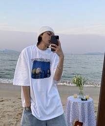 ビッグシルエットヴィンテージ加工オマージュプリントロックTシャツ DT2090 【MASONPRINCE】