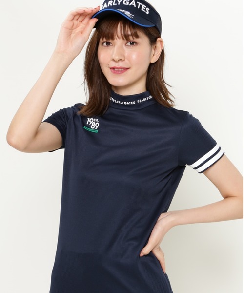 PEARLY GATES(パーリーゲイツ)の「【PEARLY GATES】ドライタッチ 半袖 ハイネック カットソー(Tシャツ/カットソー)」|ネイビー