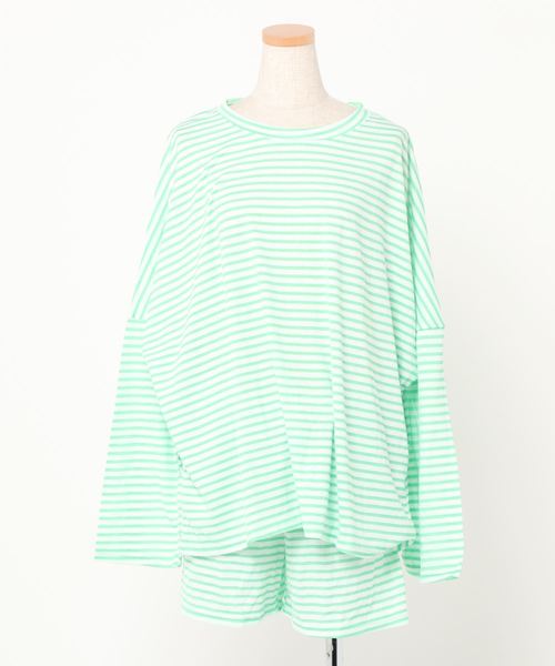 DING（ディング）の「DING/【2点セット】ボーダーカットルームウェア（ルームウェア/パジャマ・レディース・ブラック/グリーン・FREE）」の17枚目の写真