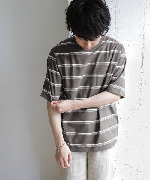 URBAN RESEARCH DOORS(アーバンリサーチドアーズ)の「UR TECH マルチボーダー Tシャツ(Tシャツ/カットソー・メンズ・ブラック/ベージュ/ブルー・40/38)」の2枚目の写真